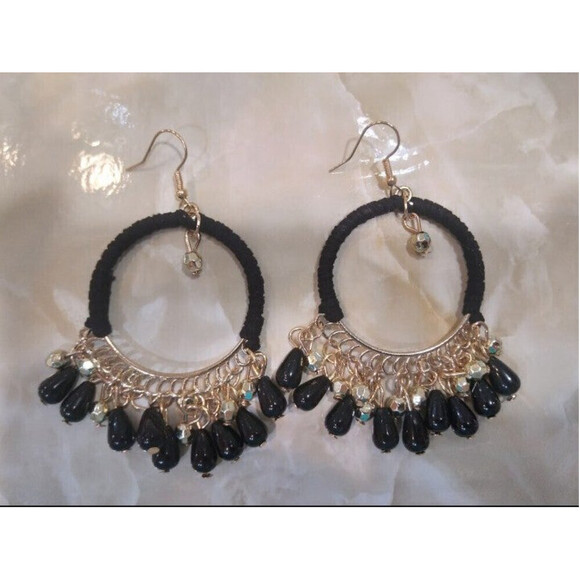 Woven Bohemian Tasseled Earrings In Black - Picture 4 of 7